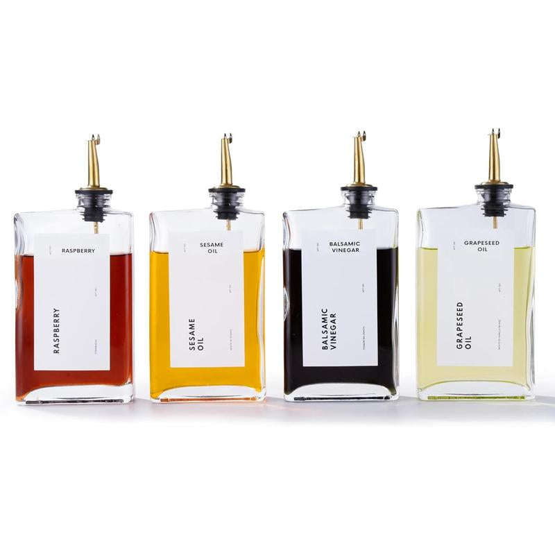 APT 1101 Olive Oil Dispenser for Kitchen, Cooking Oil and Vinegar Dispenser Set, Olive Oil Bottle, Soy Sauce Dispenser, Coffee Syrup Bottles with Stainless Steel Pourers - 4 Pcs, Gold