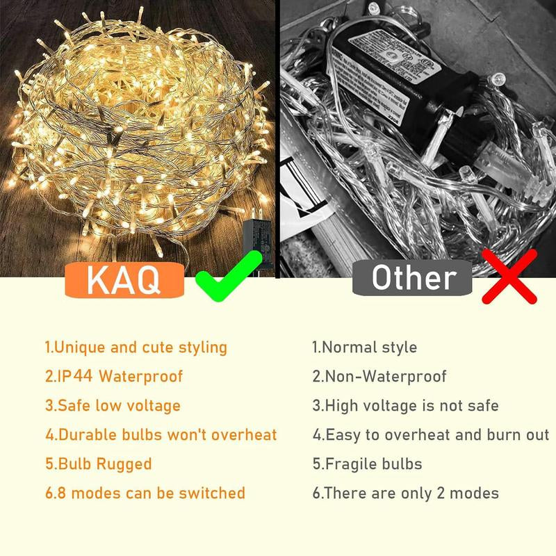 Warm White LED String Light, Waterproof LED String Light with 8 Modes, Decorative Light for Bedroom Classroom Wedding Garden Patio Yard