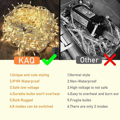 Warm White LED String Light, Waterproof LED String Light with 8 Modes, Decorative Light for Bedroom Classroom Wedding Garden Patio Yard