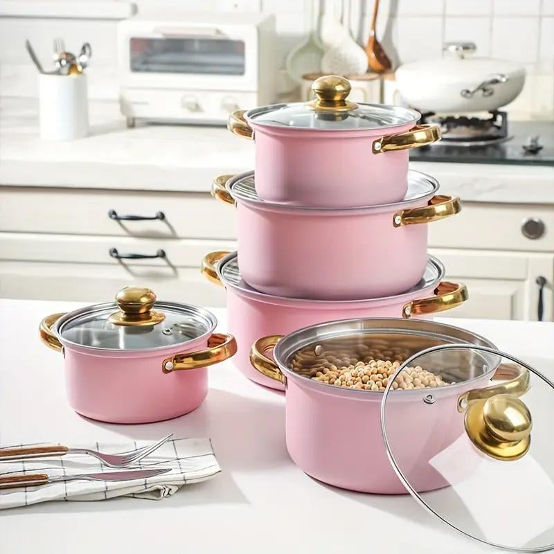 Stainless Steel Cookware Set, 5 Sets Including 5 Pots and 5 Lids, Kitchen Cookware Set, Household Kitchen Products, Kitchen Gifts, Kitchenware