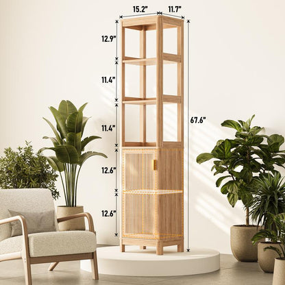 68'' Bathroom Storage Cabinet with Adjustable Shelves, Corner Cabinet for Bathroom, Tall Narrow, Kitchen & Living Room, Space-Saving Organizer with Door Natural Oak