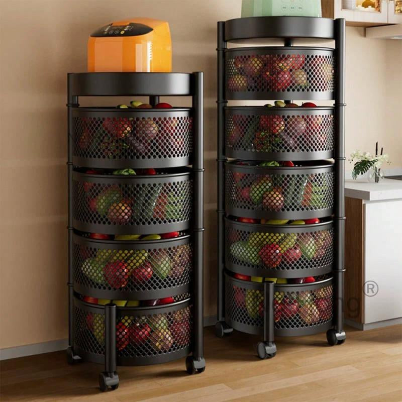 3/4/5 Tier Kitchen Rotating Storage Trolley Cart Utility Vegetable Mobile Shelf Rack