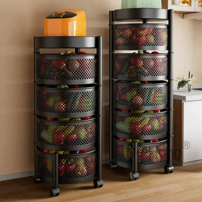3/4/5 Tier Kitchen Rotating Storage Trolley Cart Utility Vegetable Mobile Shelf Rack