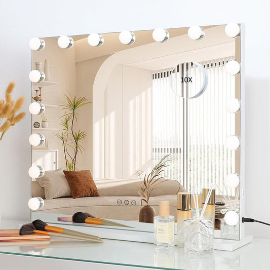 Vanity Lighted Mirror, Hollywood Makeup Mirror with Lights,Large Vanity Mirror with Lights,17 Dimmable LED Bulbs, Touch Control,Mirror with USB Outlet, White(L23.6''Xh20'')