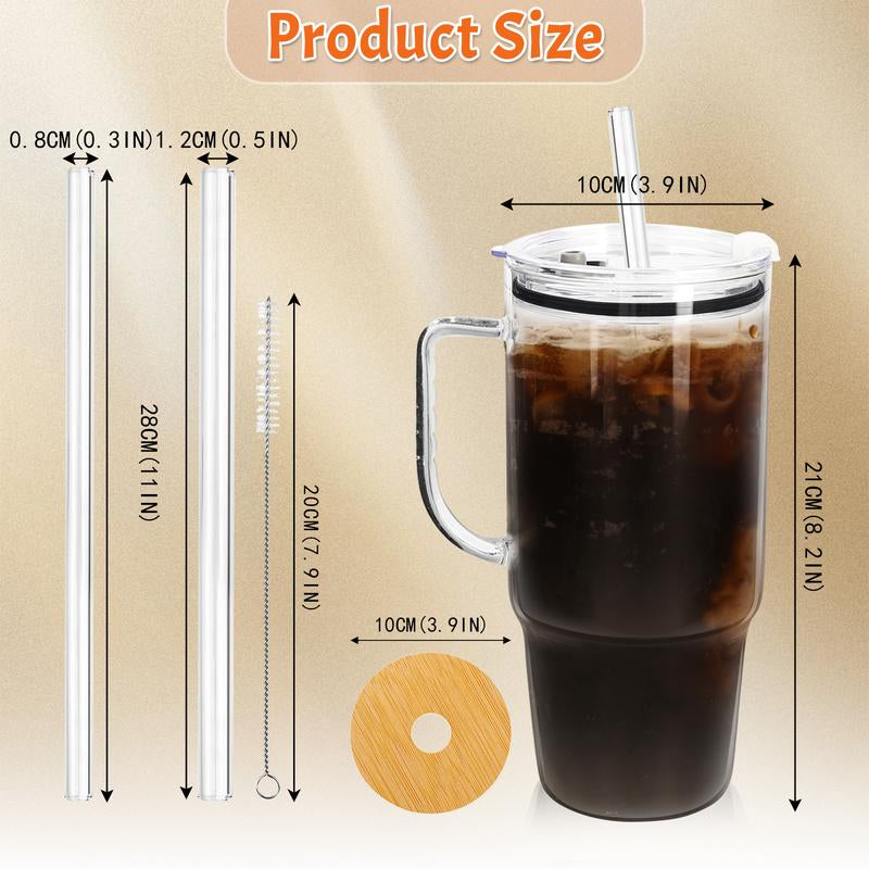 40Oz Glass Tumbler with Leakproof Plastic Lid & Straw – Spill-Proof Design, Easy to Clean, No Mold! Reusable Iced Coffee Cup for Car, Summer Drinkware, Durable Bpa-Free Travel Mug with Handle – Great Gift for Dad, Mom, Easter & Holidays Water Bottles