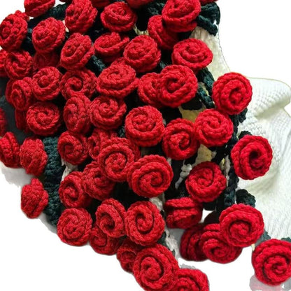 Milky White Wine Red Rose Bouquet Blanket | Handmade Crochet DIY Kit - Creative Gift Set with Rose and Lily of the Valley Crafts