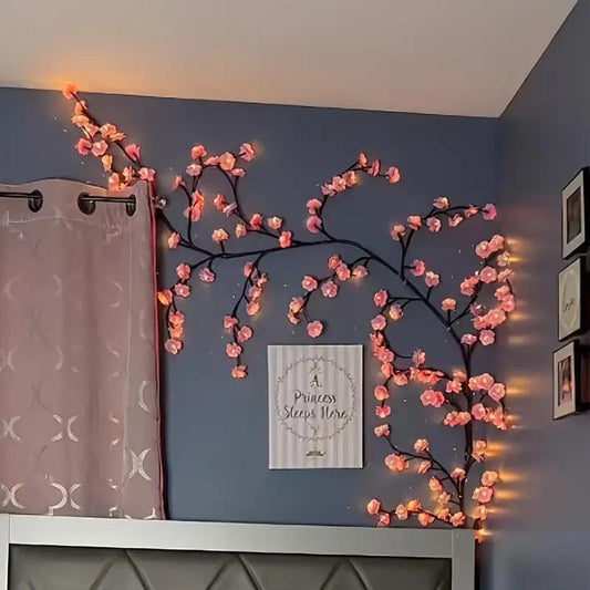 Cherry Blossom Tree Vine String Light, USB Powered LED String Light, Decorative Light for Bedroom, Living Room, Wall, Party, Wedding