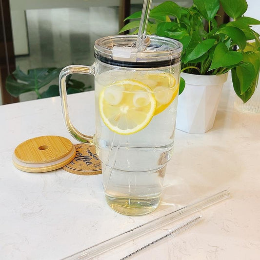 40Oz Glass Tumbler with Leakproof Plastic Lid & Straw – Spill-Proof Design, Easy to Clean, No Mold! Reusable Iced Coffee Cup for Car, Summer Drinkware, Durable Bpa-Free Travel Mug with Handle – Great Gift for Dad, Mom, Easter & Holidays Water Bottles