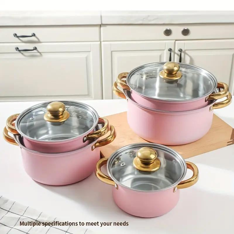 Stainless Steel Cookware Set, 5 Sets Including 5 Pots and 5 Lids, Kitchen Cookware Set, Household Kitchen Products, Kitchen Gifts, Kitchenware