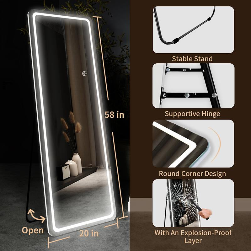 GOGOFREE Full-Length Mirror with LED Lights – 3 Adjustable Color Modes for Style & Functionality
