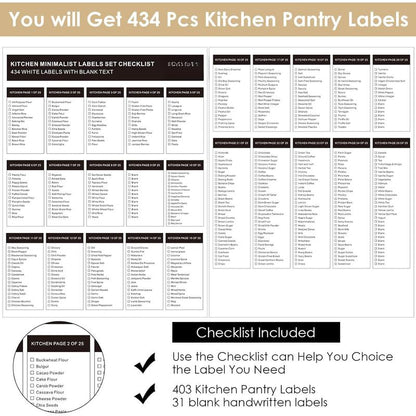 434 Count Kitchen Pantry Labels for Containers with DIY Blank Labels,3 Sizes Preprinted Minimalist Pantry Kitchen Labels, Pantry Kitchen Organization Labels for Jar, Bottles,Boxes