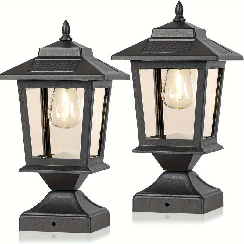 Eco-Π 4/2Packs Solar Post Cap Lights, Solar Lights Outdoor with Glass Shade, Modern Design, Energy Saving, for Deck Fence Patio Post Decor