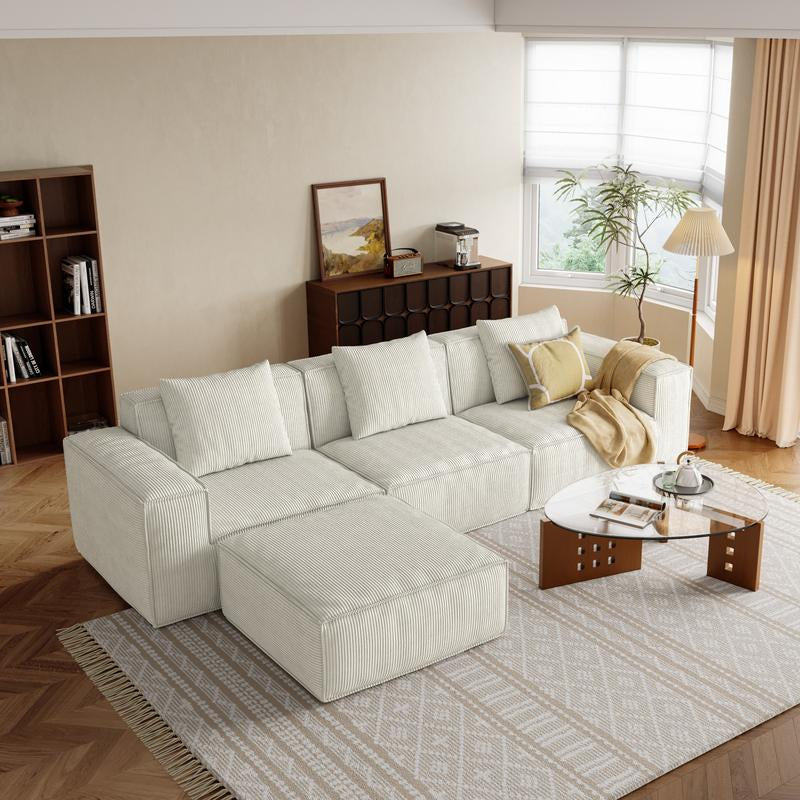 【Multi-Parcel Delivery】Dipu-Home. 118-Inch Modular Sofa Can Be Converted into an Oversized Sofa Bed - Free Conversion Sofa Set Flexible Configuration, Soft Corduroy Cloud Velvet Fabric, High-Density Rebound Sponge, No Assembly Required, 4-Seater