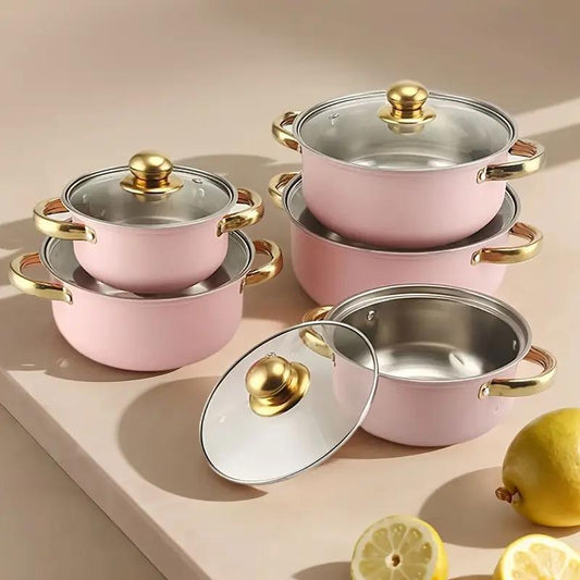 Stainless Steel Cookware Set, 5 Sets Including 5 Pots and 5 Lids, Kitchen Cookware Set, Household Kitchen Products, Kitchen Gifts, Kitchenware