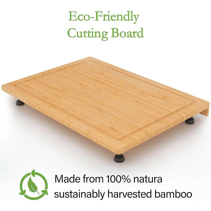 Stove Cover Board for Gas Stovetop - Raised Cutting Board with Legs and Juice Grooves, Adjustable Noodle Board Stove Cover for RV Stove Top (29.52"X21.65") Chopping Kitchen Knives Bamboo Oil Wooden