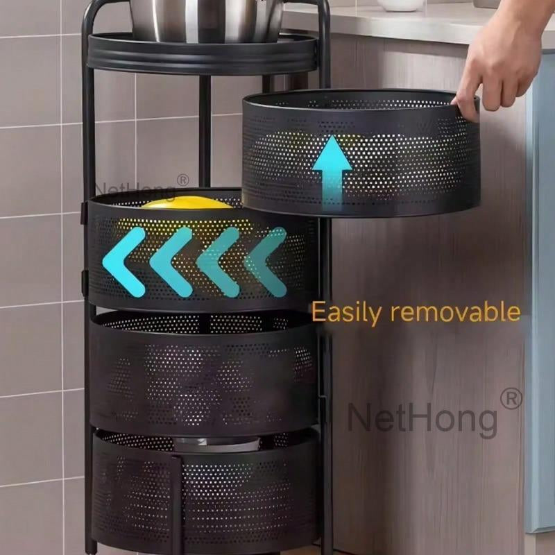 3/4/5 Tier Kitchen Rotating Storage Trolley Cart Utility Vegetable Mobile Shelf Rack