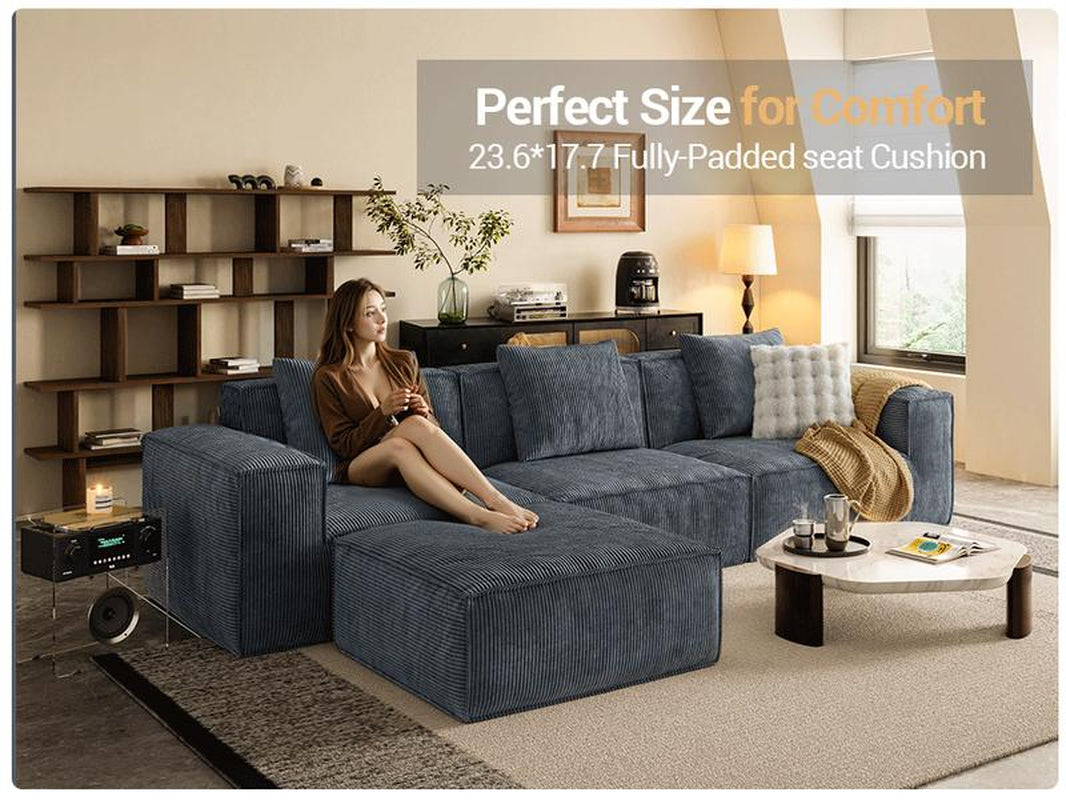【Multi-Parcel Delivery】Dipu-Home. 118-Inch Modular Sofa Can Be Converted into an Oversized Sofa Bed - Free Conversion Sofa Set Flexible Configuration, Soft Corduroy Cloud Velvet Fabric, High-Density Rebound Sponge, No Assembly Required, 4-Seater