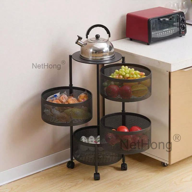 3/4/5 Tier Kitchen Rotating Storage Trolley Cart Utility Vegetable Mobile Shelf Rack