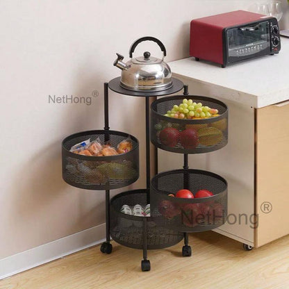 3/4/5 Tier Kitchen Rotating Storage Trolley Cart Utility Vegetable Mobile Shelf Rack