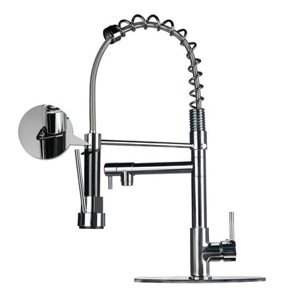 NGNP Kitchen Faucet with Pull-Down Spray, Single Handle Double Outlet Commercial Kitchen Sink Faucet, Solid Copper Body, Compatible with Deck 1 or 3 Holes Sprayer Black Steel High Arc Out