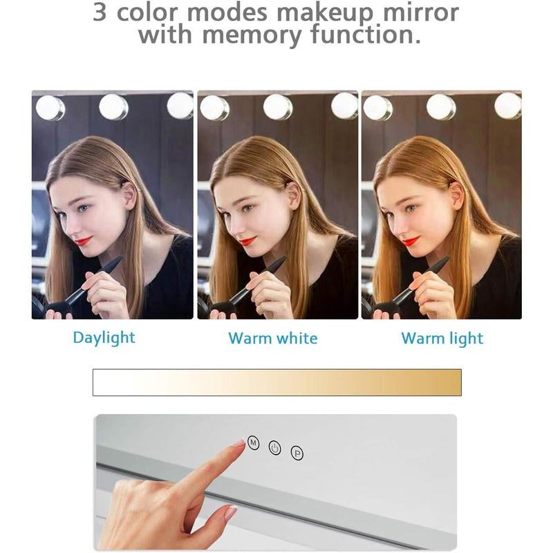 Vanity Lighted Mirror, Hollywood Makeup Mirror with Lights,Large Vanity Mirror with Lights,17 Dimmable LED Bulbs, Touch Control,Mirror with USB Outlet, White(L23.6''Xh20'')