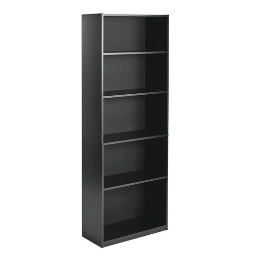 The 5 Drawer Bookcase with Adjustable Shelves Is a Sturdy Storage Unit with a Closed Back Design. the Cabinet Has a Glossy White Finish and Is Perfect for Storing Books, Papers and Decorative Items. the Bookcase Mounts to the Wall.