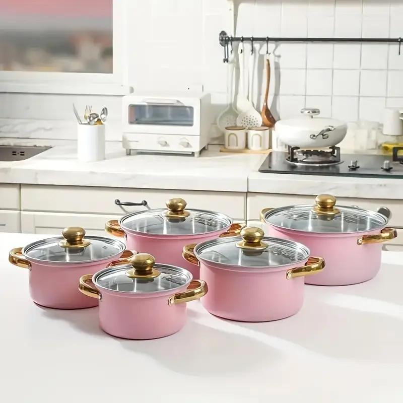 Stainless Steel Cookware Set, 5 Sets Including 5 Pots and 5 Lids, Kitchen Cookware Set, Household Kitchen Products, Kitchen Gifts, Kitchenware