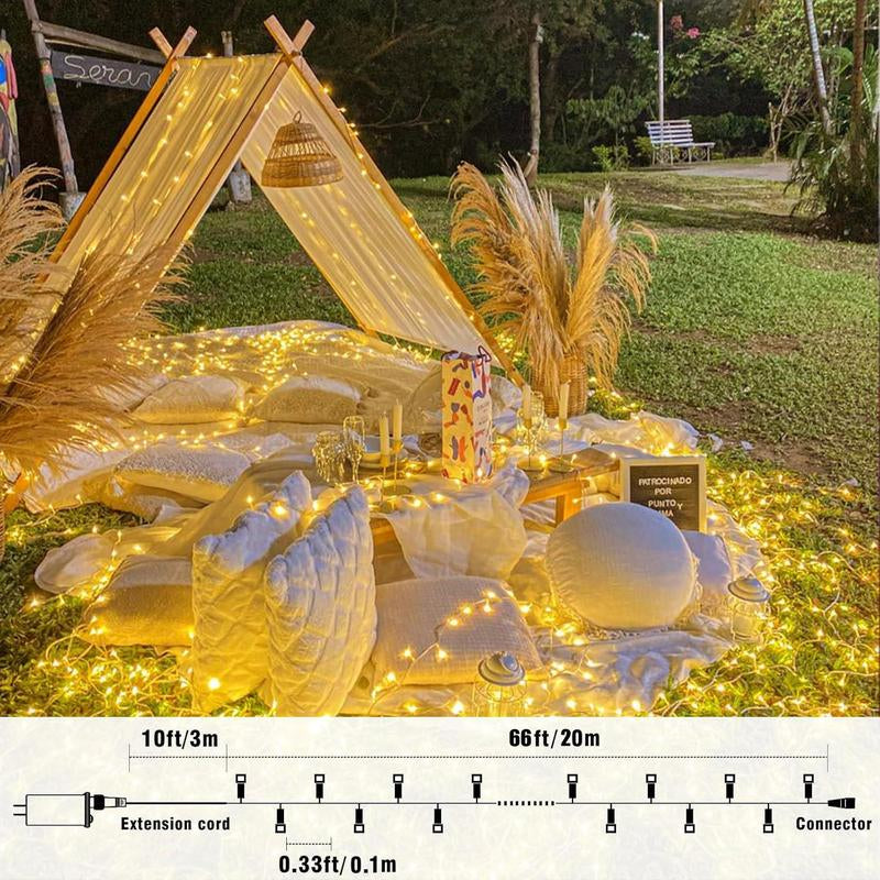 Warm White LED String Light, Waterproof LED String Light with 8 Modes, Decorative Light for Bedroom Classroom Wedding Garden Patio Yard