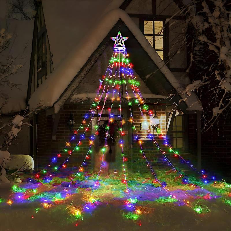 Solar Powered Waterfall Decorative Light, Star Waterfall Tree Light 8 Modes, Suitable for Outdoor Decoration Garden Yard Terrace Holiday Decoration