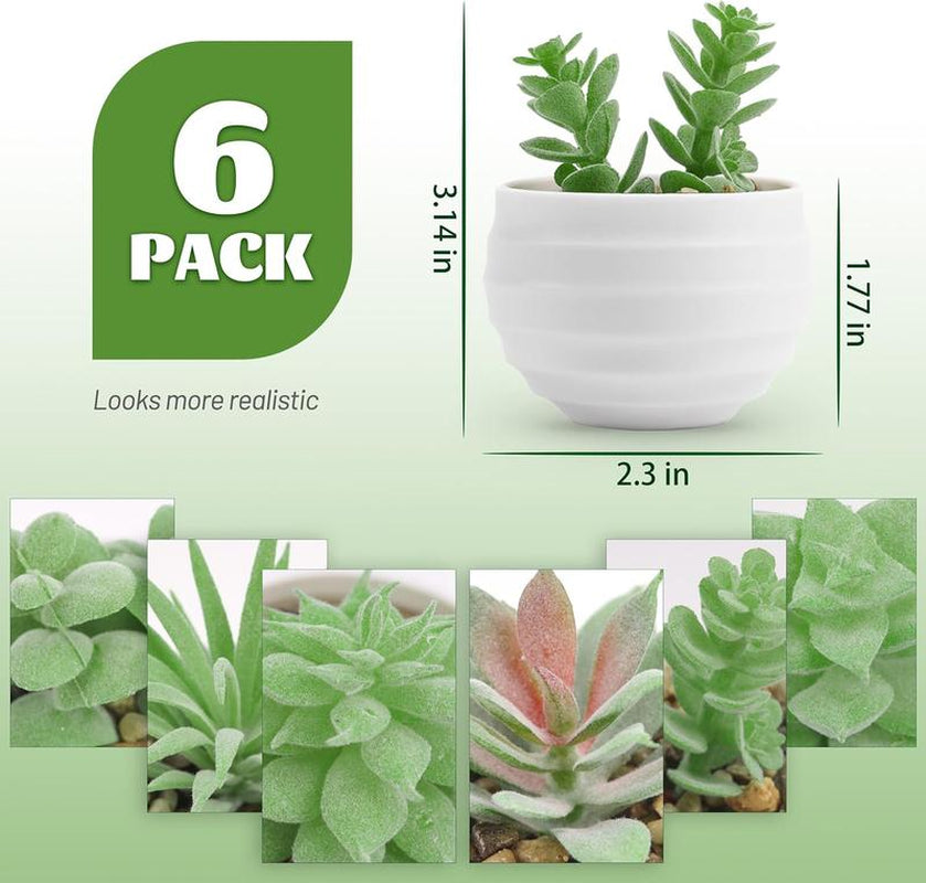 Set of 6 Succulents Plants Artificial in Pots Small Fake Plants for Bedroom Aesthetic Living Room Decor Decorative Faux Kitchen