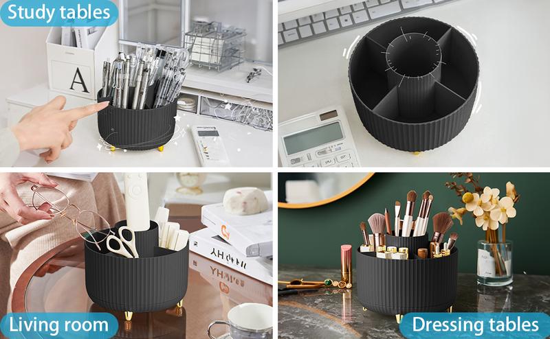 Rotating Makeup Brush Holder Organizer, 5 Slot Make up Brushes Container for Cosmetics, Nail Polish, Art Supply, Bathroom Vanity Desktop 360° Organizer