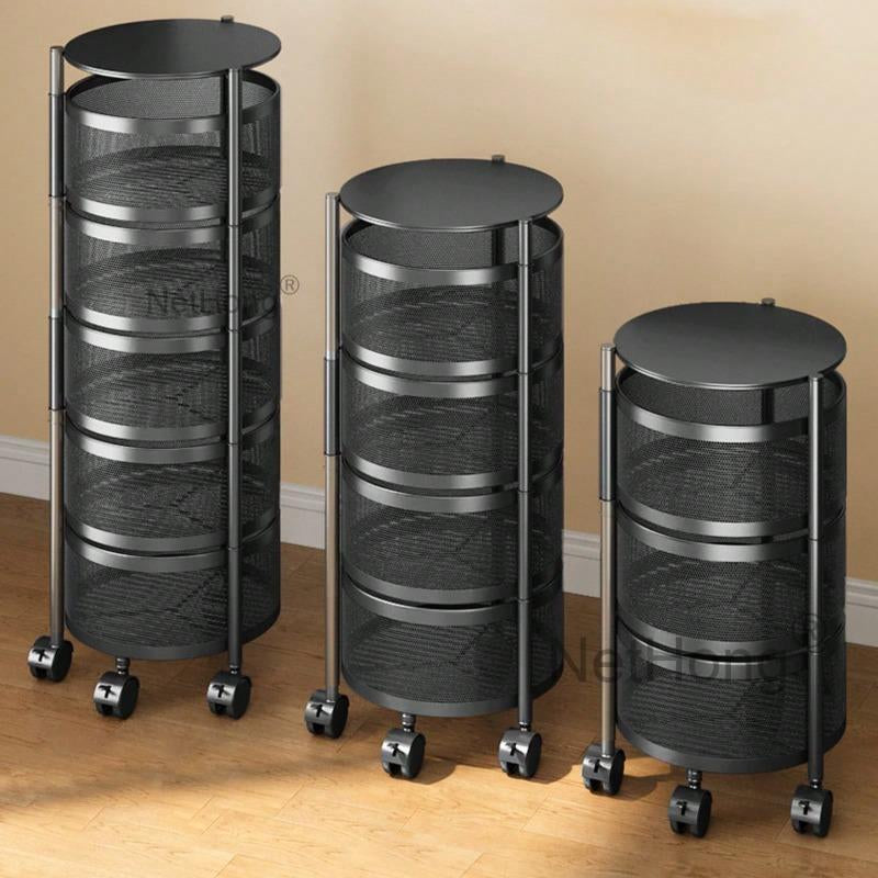 3/4/5 Tier Kitchen Rotating Storage Trolley Cart Utility Vegetable Mobile Shelf Rack